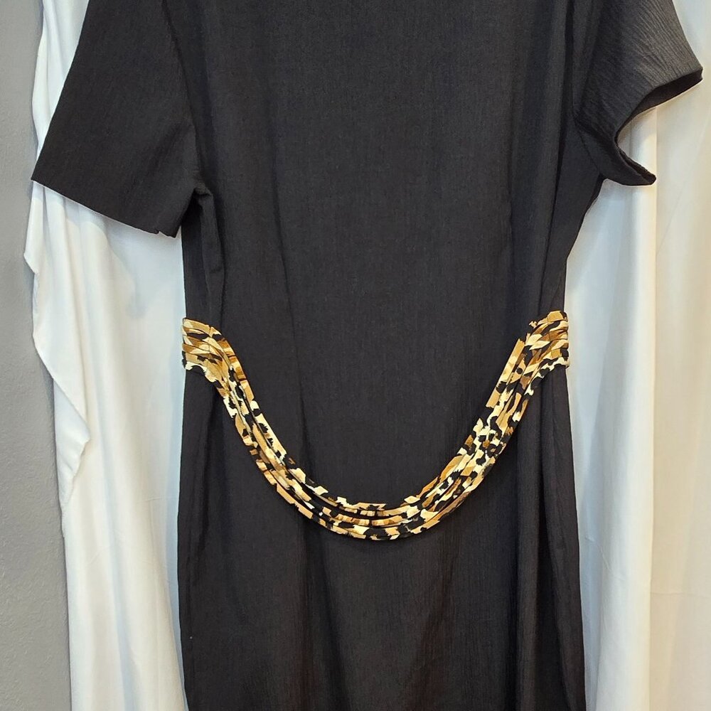 Vintage Miss Dorby Button Up Dress Black With Leopard Print Details Size 18 - Picture 6 of 10
